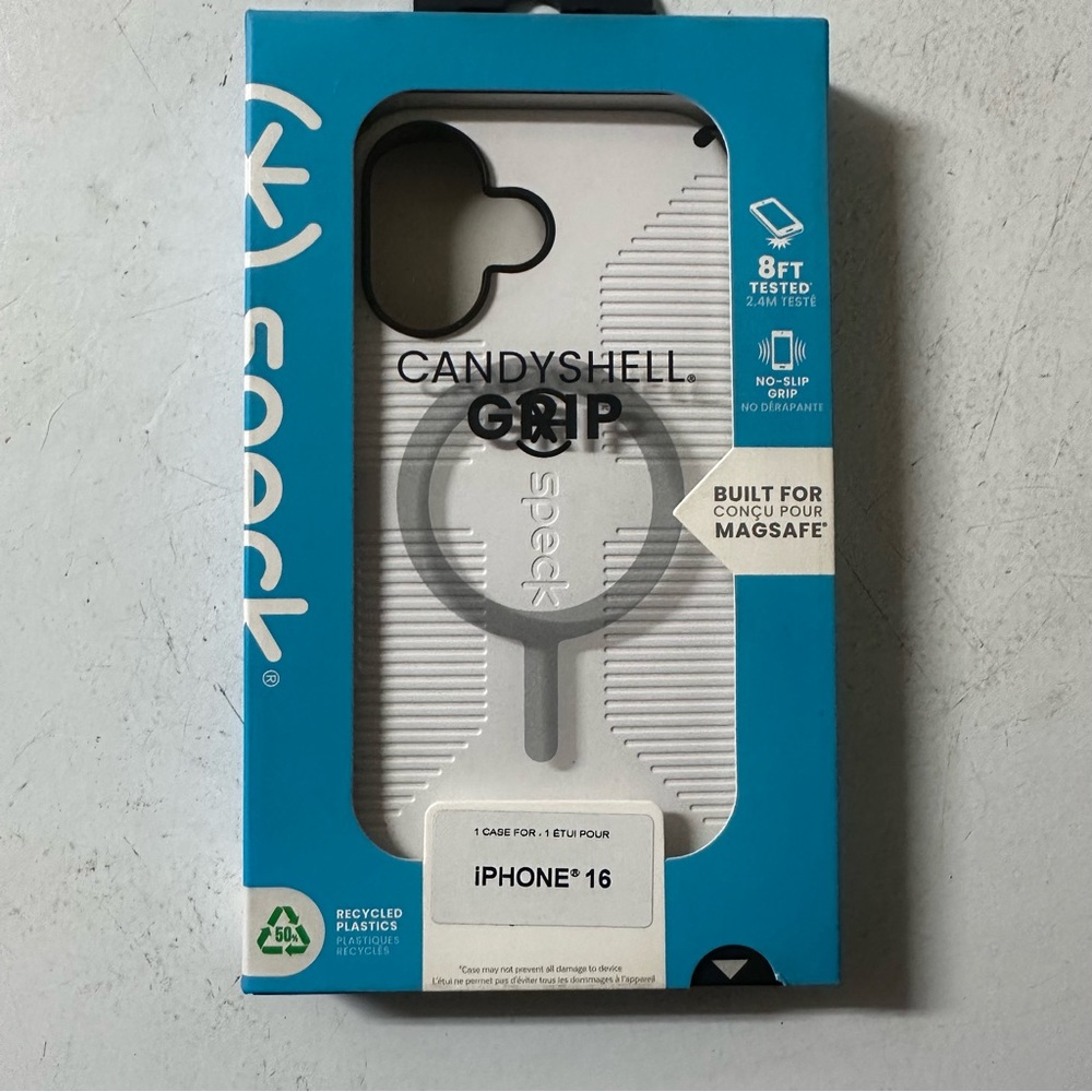 Speck CandyShell Grip Case for iPhone 16 - White and Gray